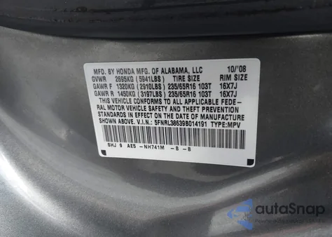 2009 Honda Odyssey Ex-L z USA, uszkodzony, nr VIN 5FNRL38639B014191